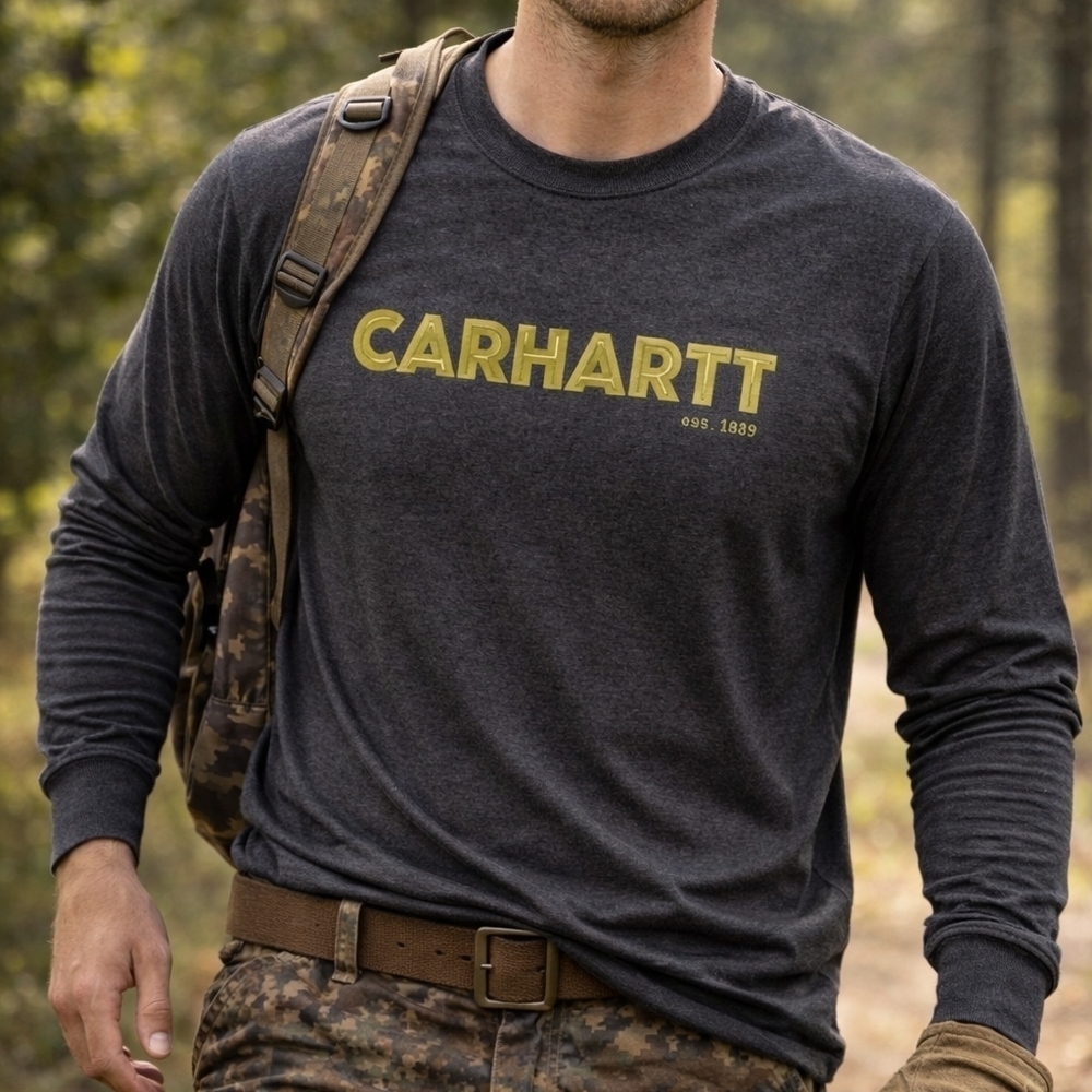 Carhartt Men's  Loose Fit Long Sleeve Gray T-SHIRT Large Logo